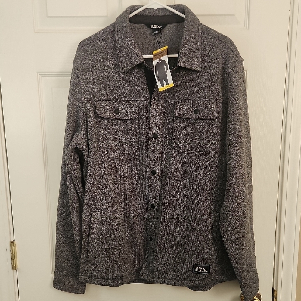 Eddie Bauer Gray Lightweight Shirt Jacket with Traditional Collar